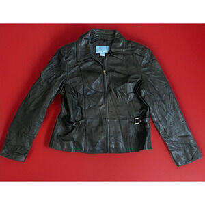 Nine West leather jacket Women's large black biker grunge motorcycle jacket